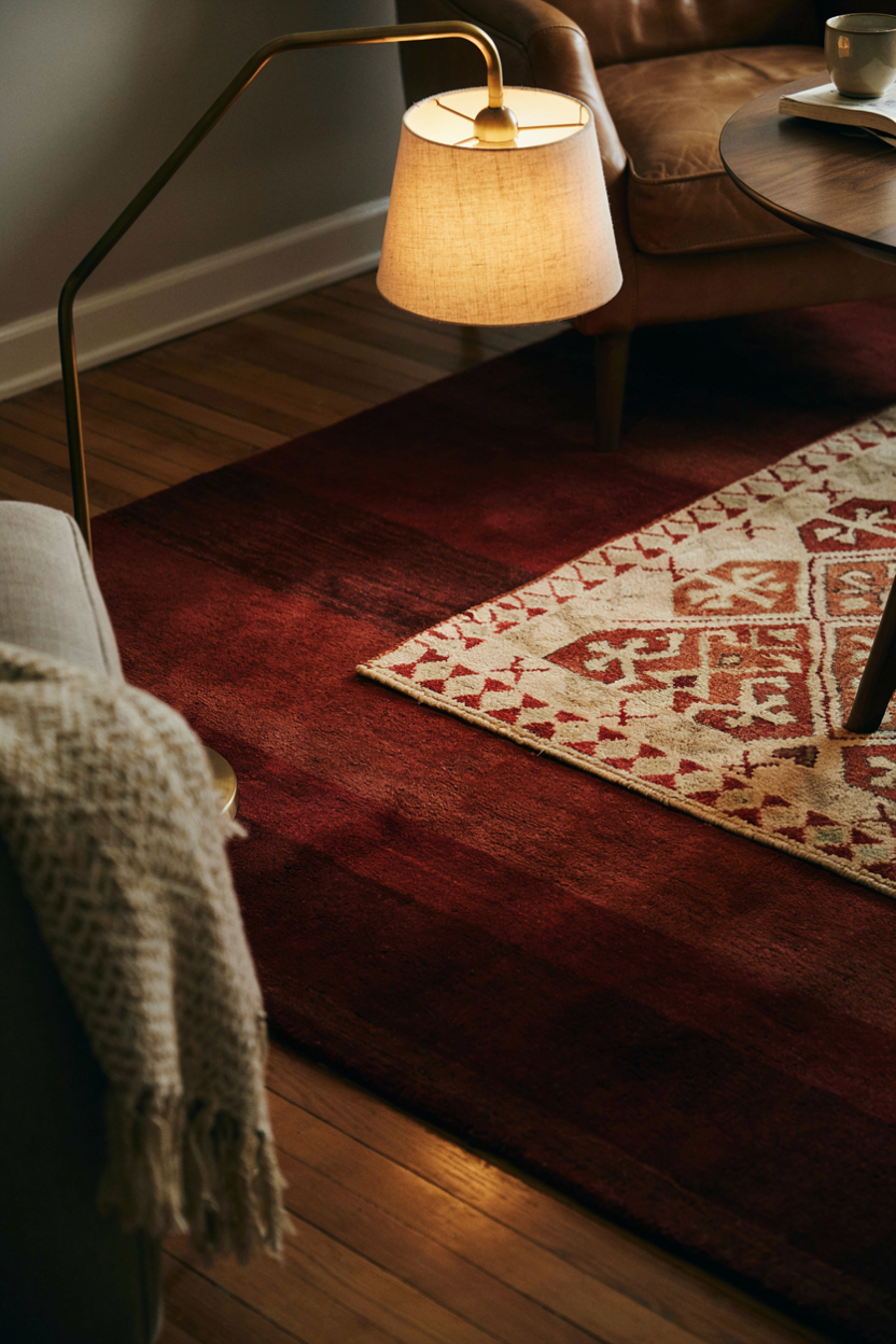 Layered Area Rugs in Dark, Rich Tones