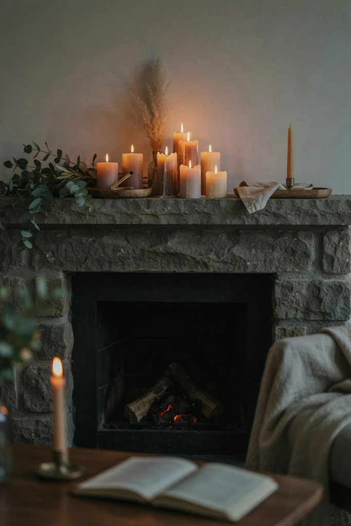Layered Candle Cluster on the Mantel