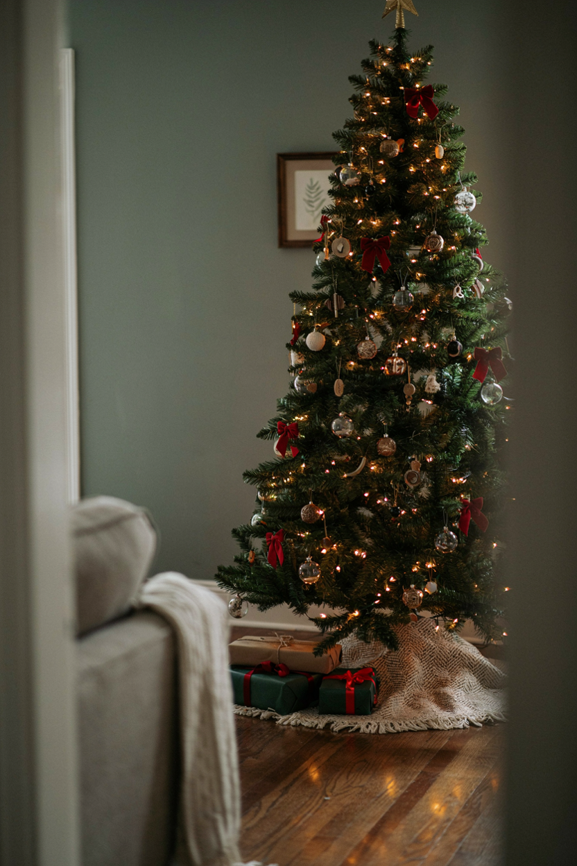 Layered Christmas Tree with Mixed Ornaments