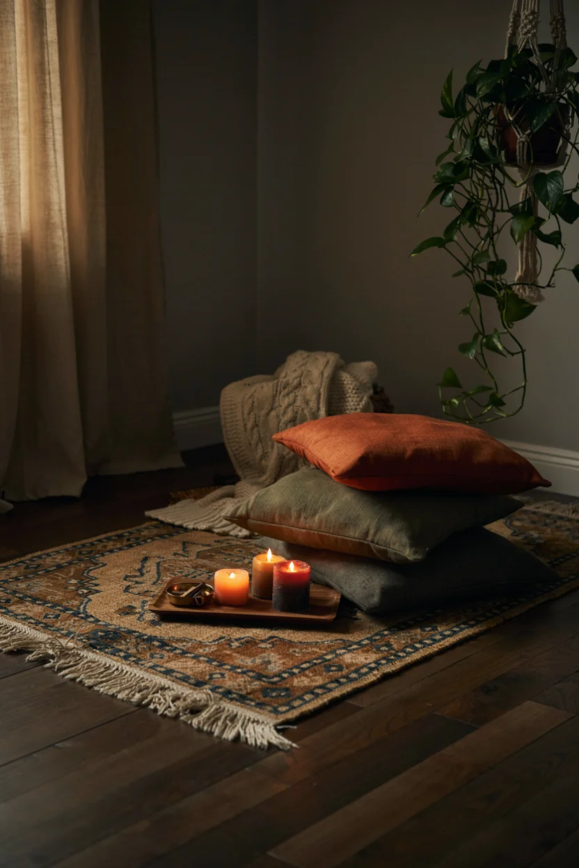 Layered Floor Cushions in Earth Tones