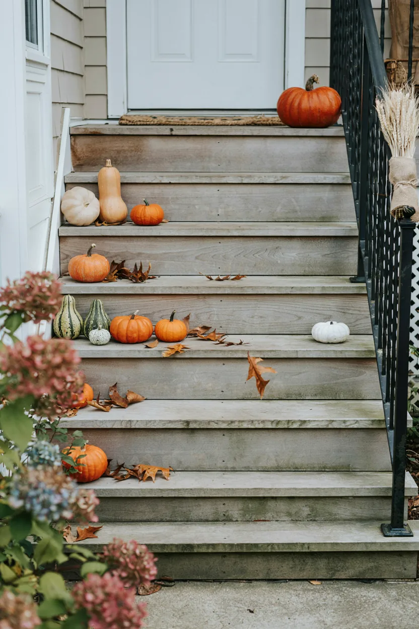  Layered Pumpkin Display on Steps