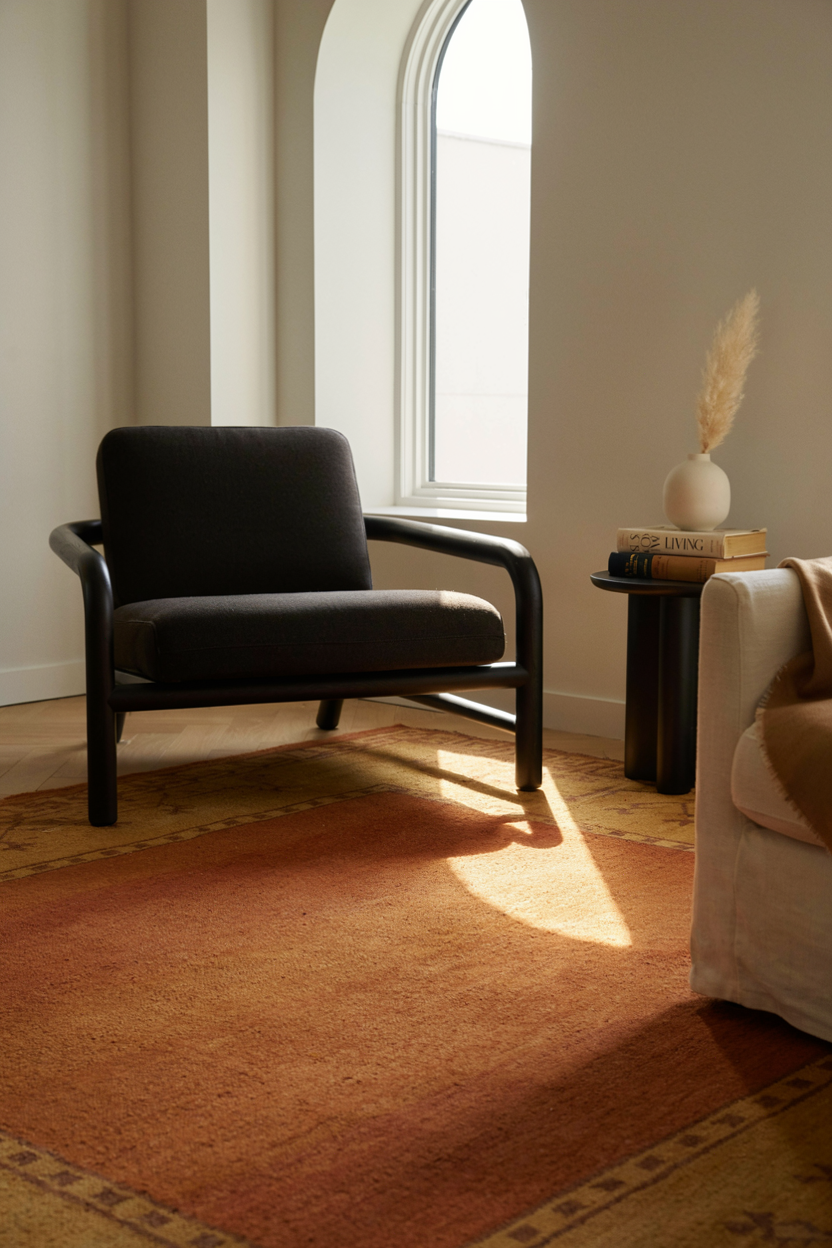 Matte Black Furniture Against a Warm Rug
