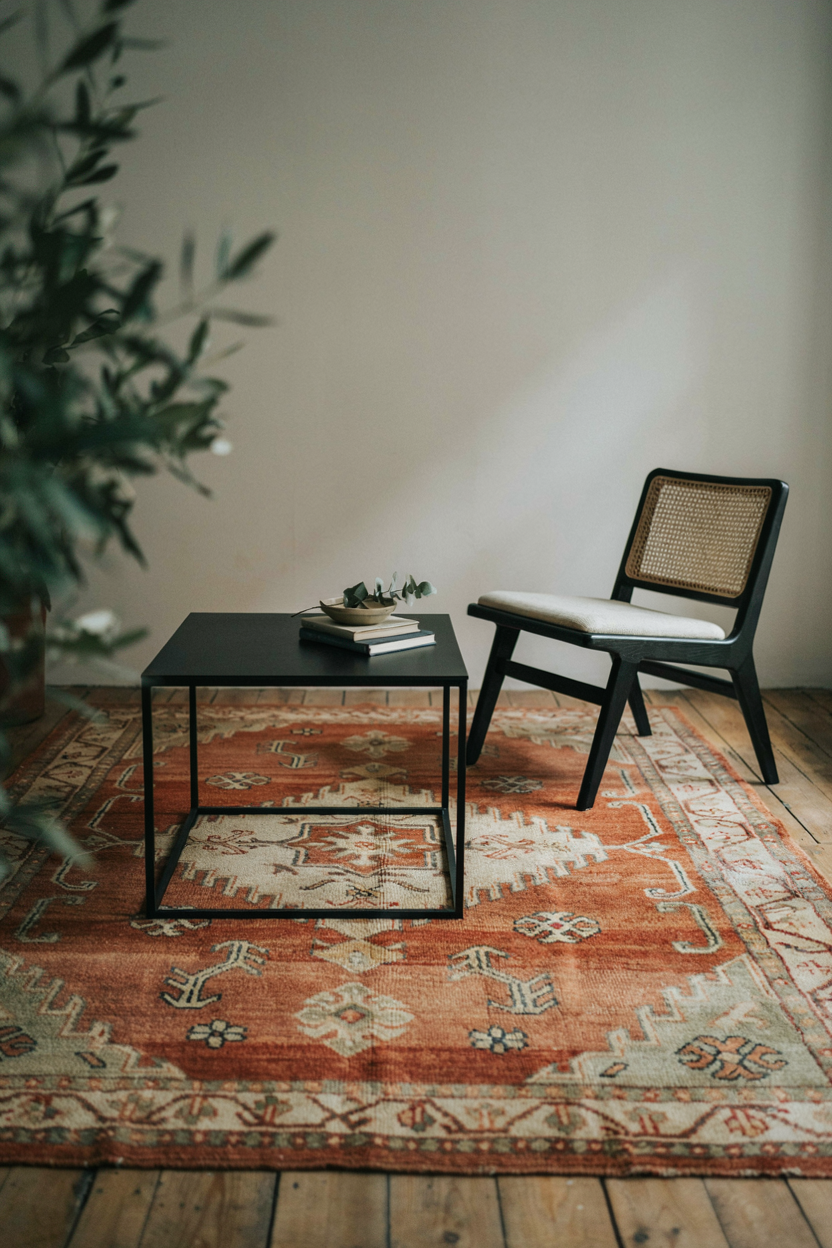 Matte Black Furniture Against a Warm Rug