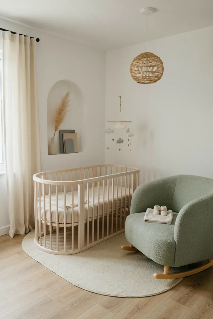 Minimalist Nursery with Curved Furniture Silhouettes