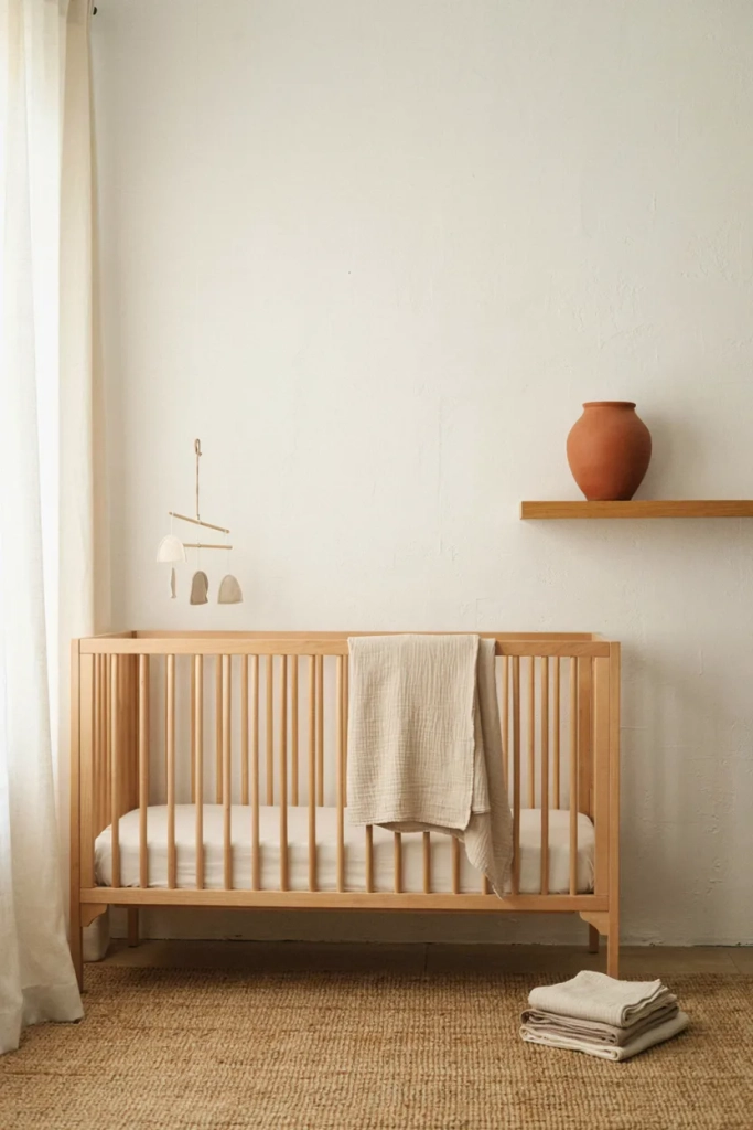 Minimalist Nursery with Warm Terracotta Accent