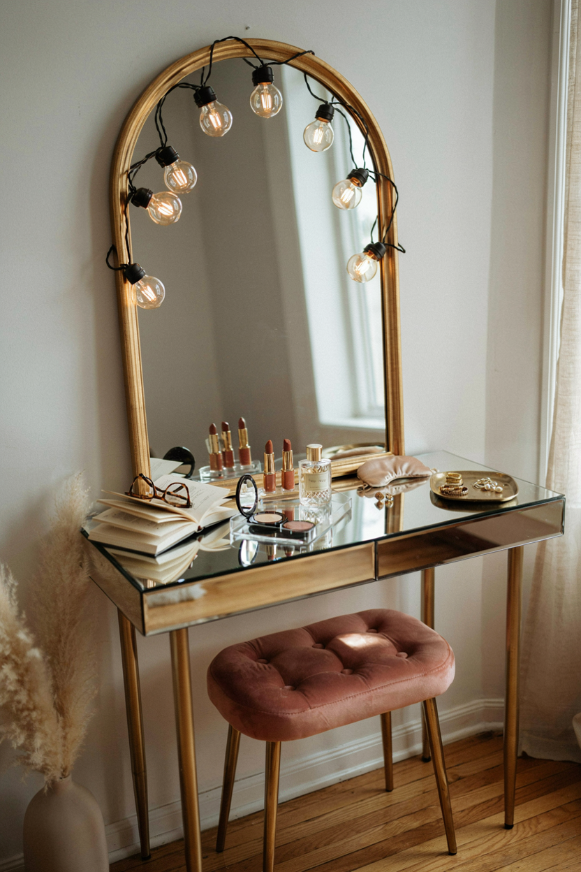 Mirrored Vanity with Built-In Lighting