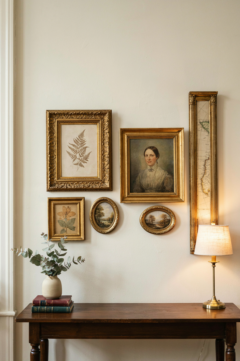 Mismatched Antique Gold Frame Gallery Wall
