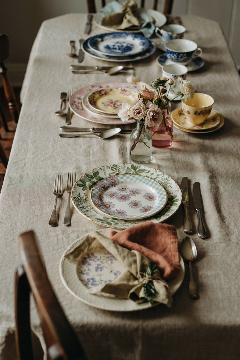 Mismatched Vintage China Place Settings