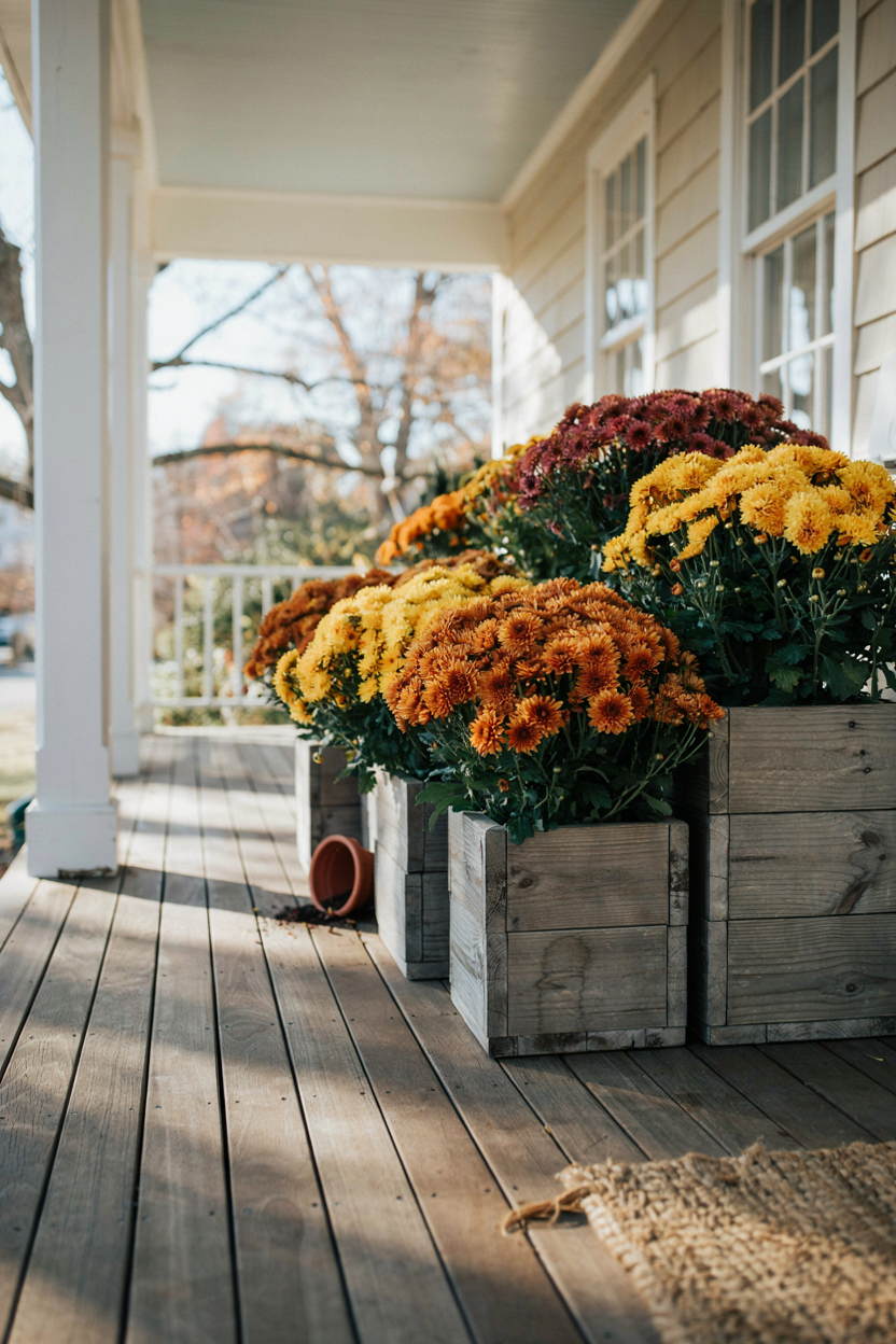 Mixed Mums in Rustic Planters