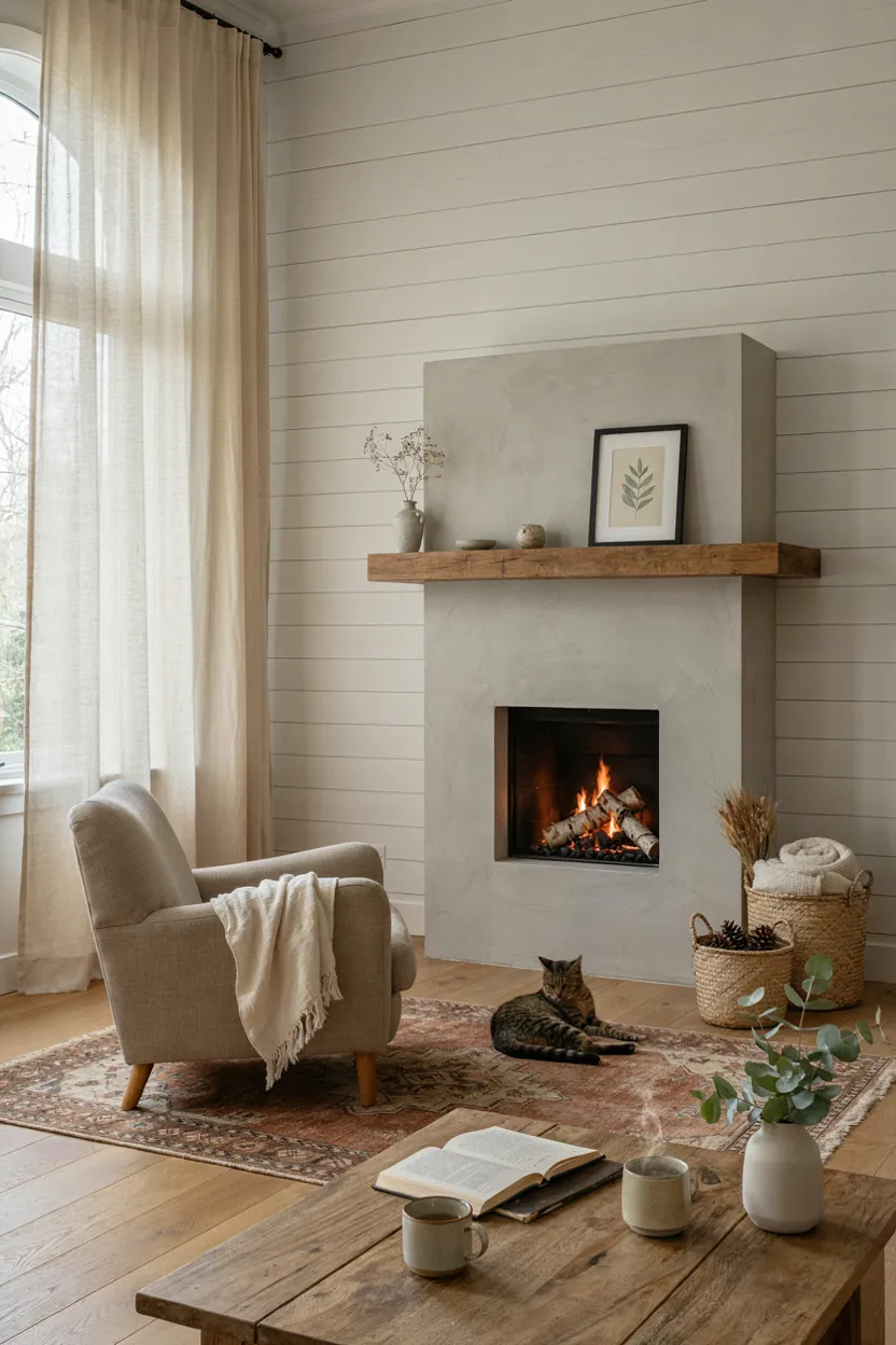 Modern Farmhouse Concrete Fireplace