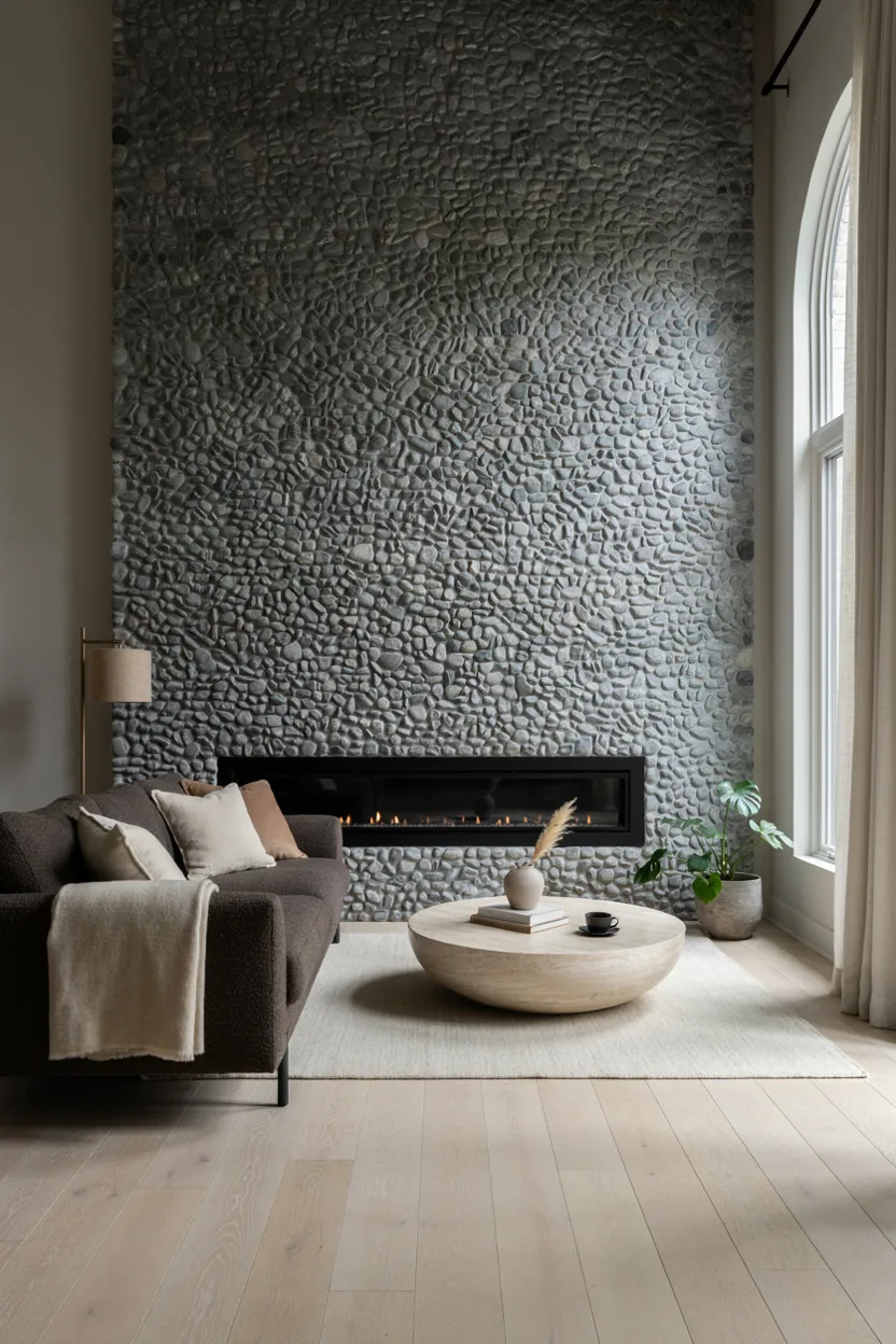  Modern Minimalist River Rock Fireplace