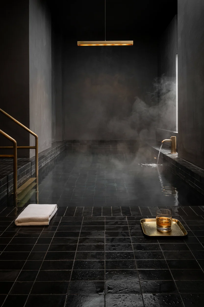 Moody Black-Tiled Pools for a Dramatic Statement