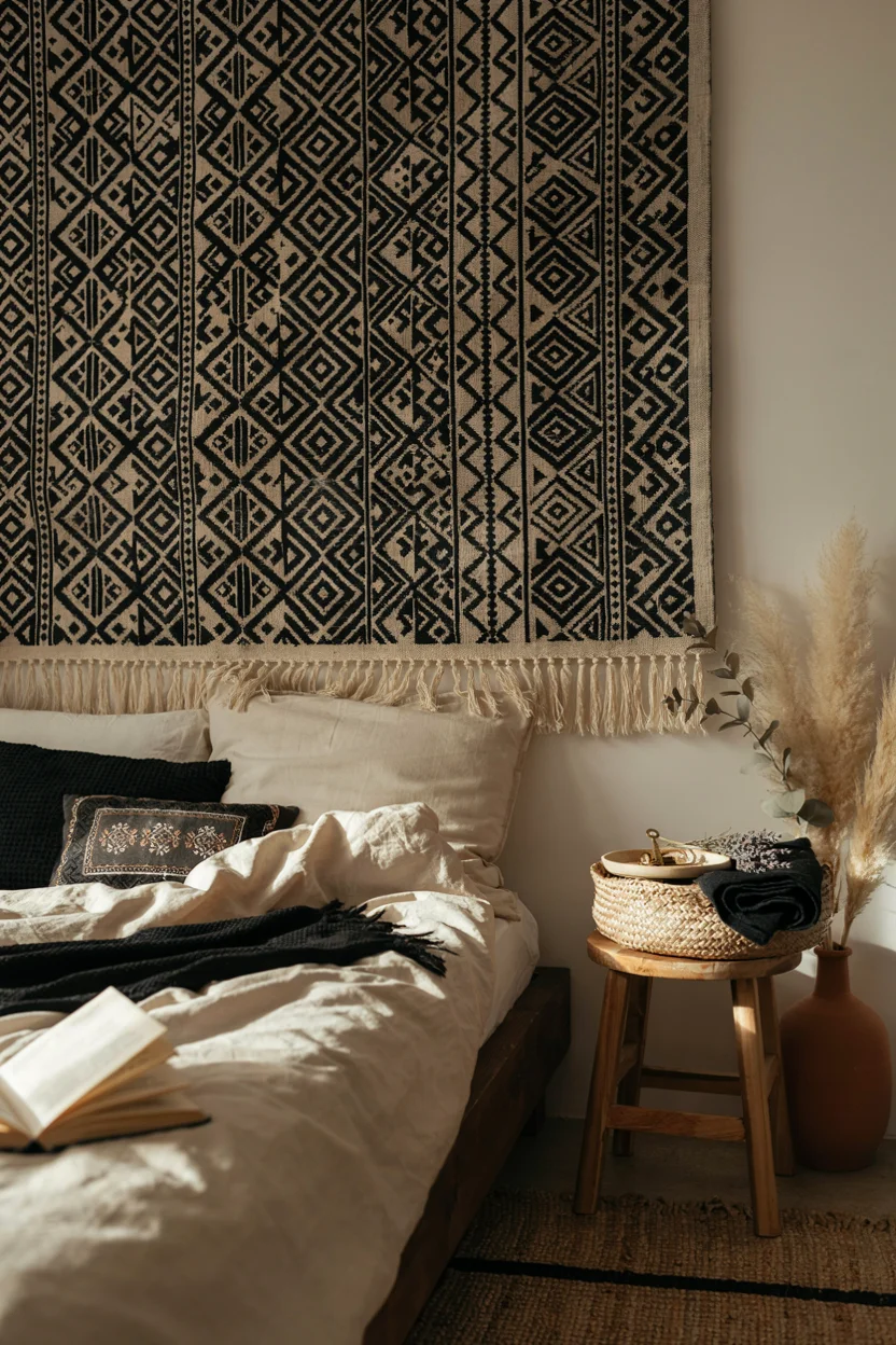 Woven Black and Cream Wall Tapestry