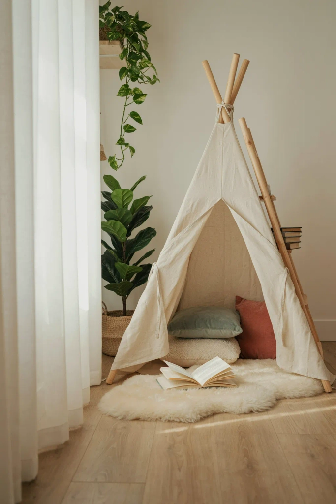 Natural Wood Teepee Reading Nook
