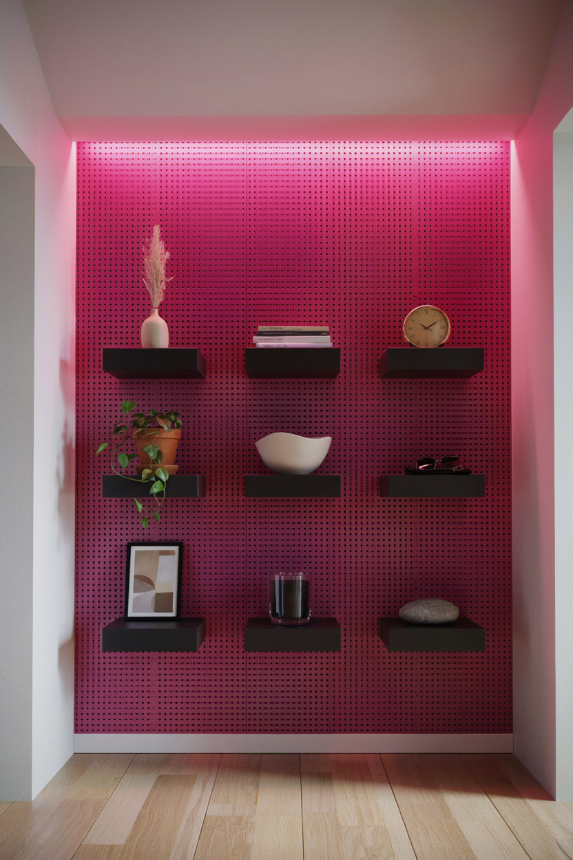80s Bedroom Ideas Neon Accent Wall with Structured Shelving