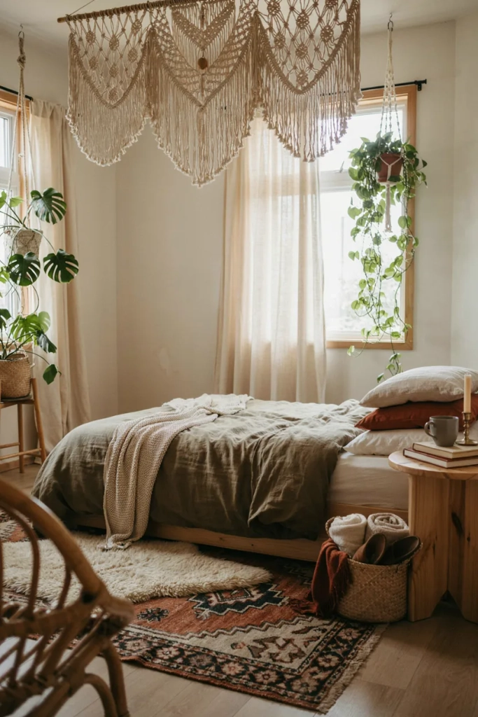 Olive Green Boho Bedroom