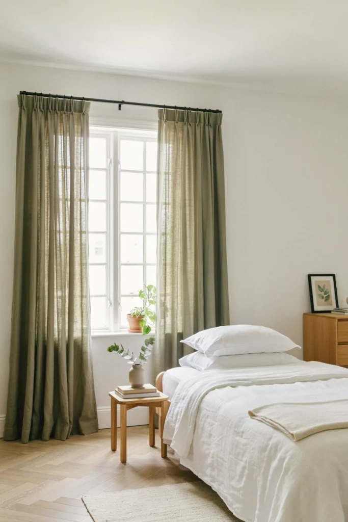  Olive Green Curtains with White Walls