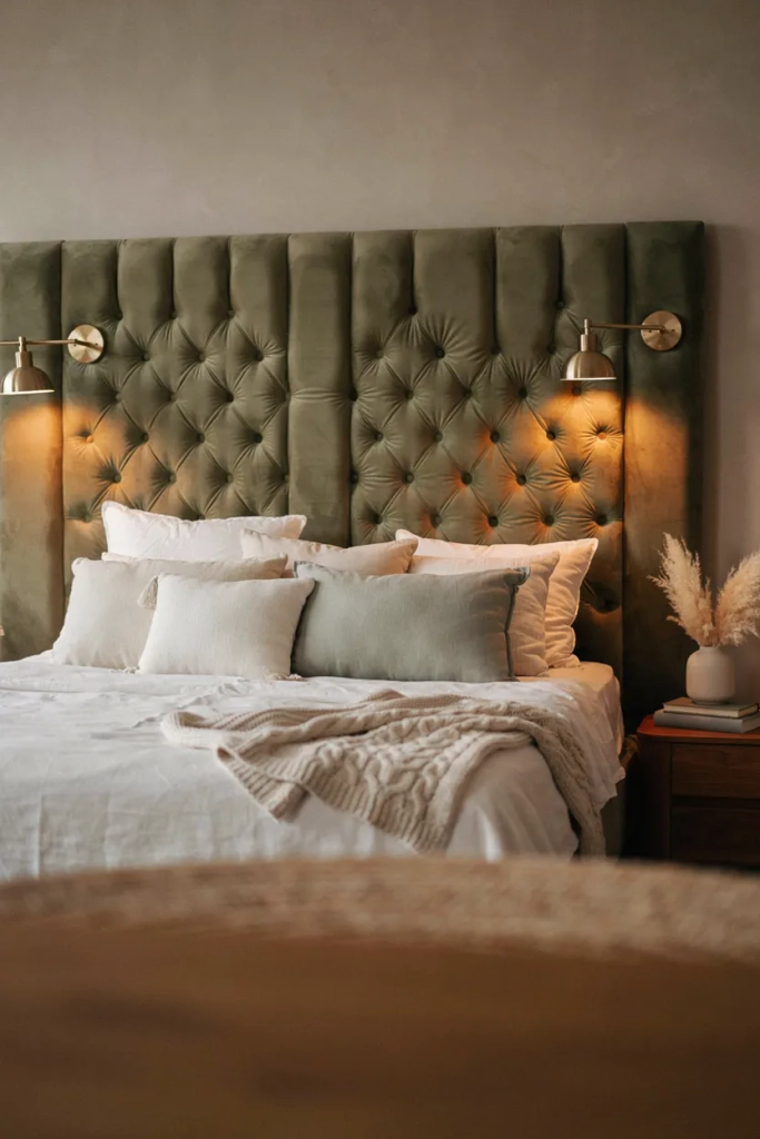 Olive Green Velvet Headboard