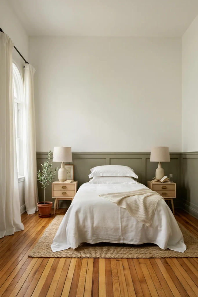Olive Green Wainscoting with Wood Floors