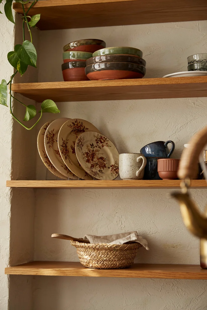 Open Shelving Styled with Vintage Ceramics