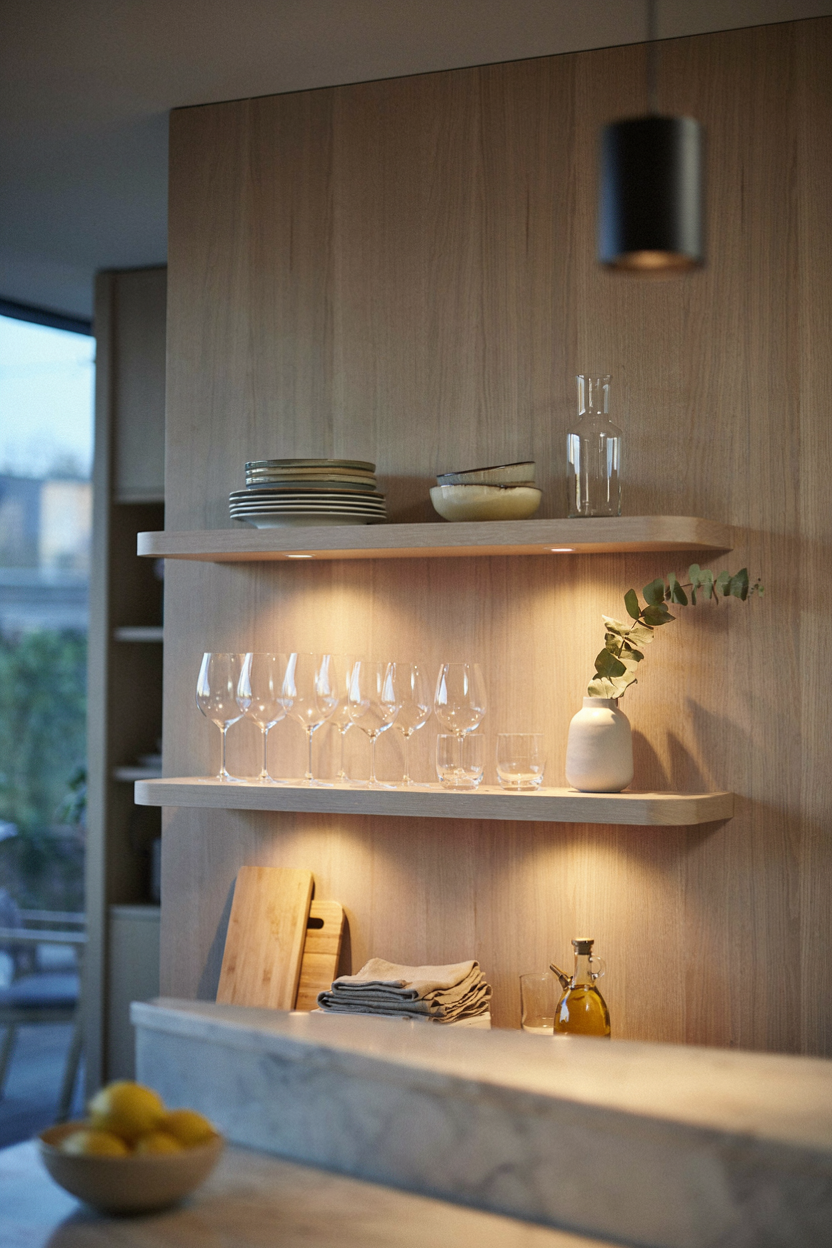 Open Shelving with Hidden Lighting Open Shelving Kitchen Ideas