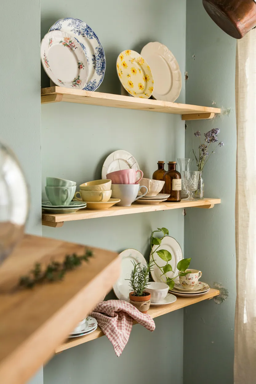 Open Shelving with Vintage Dishware