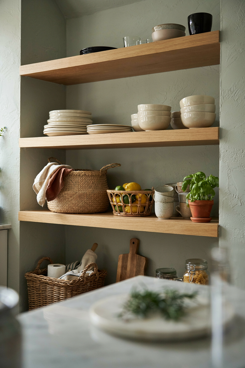  Open Shelving with Woven Baskets