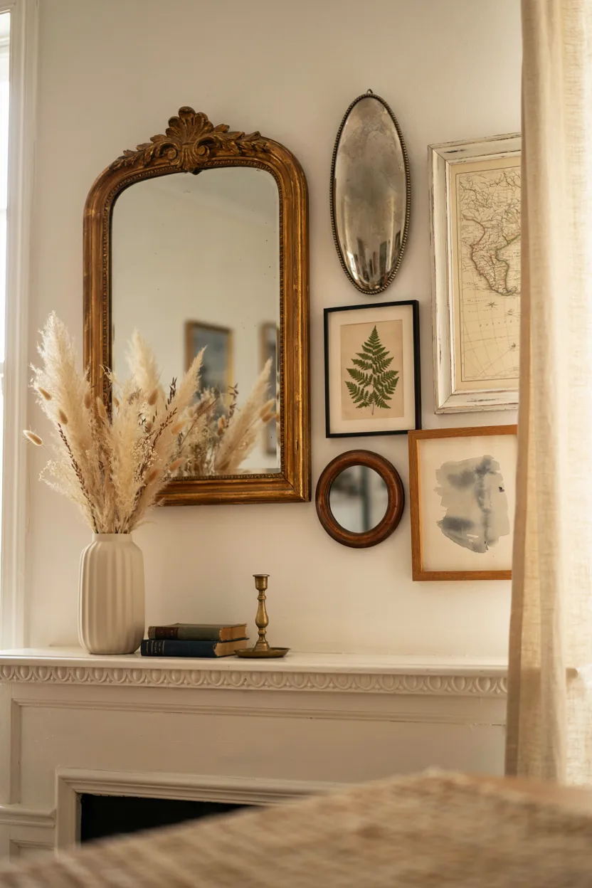 Ornate Mirror and Art Gallery Wall