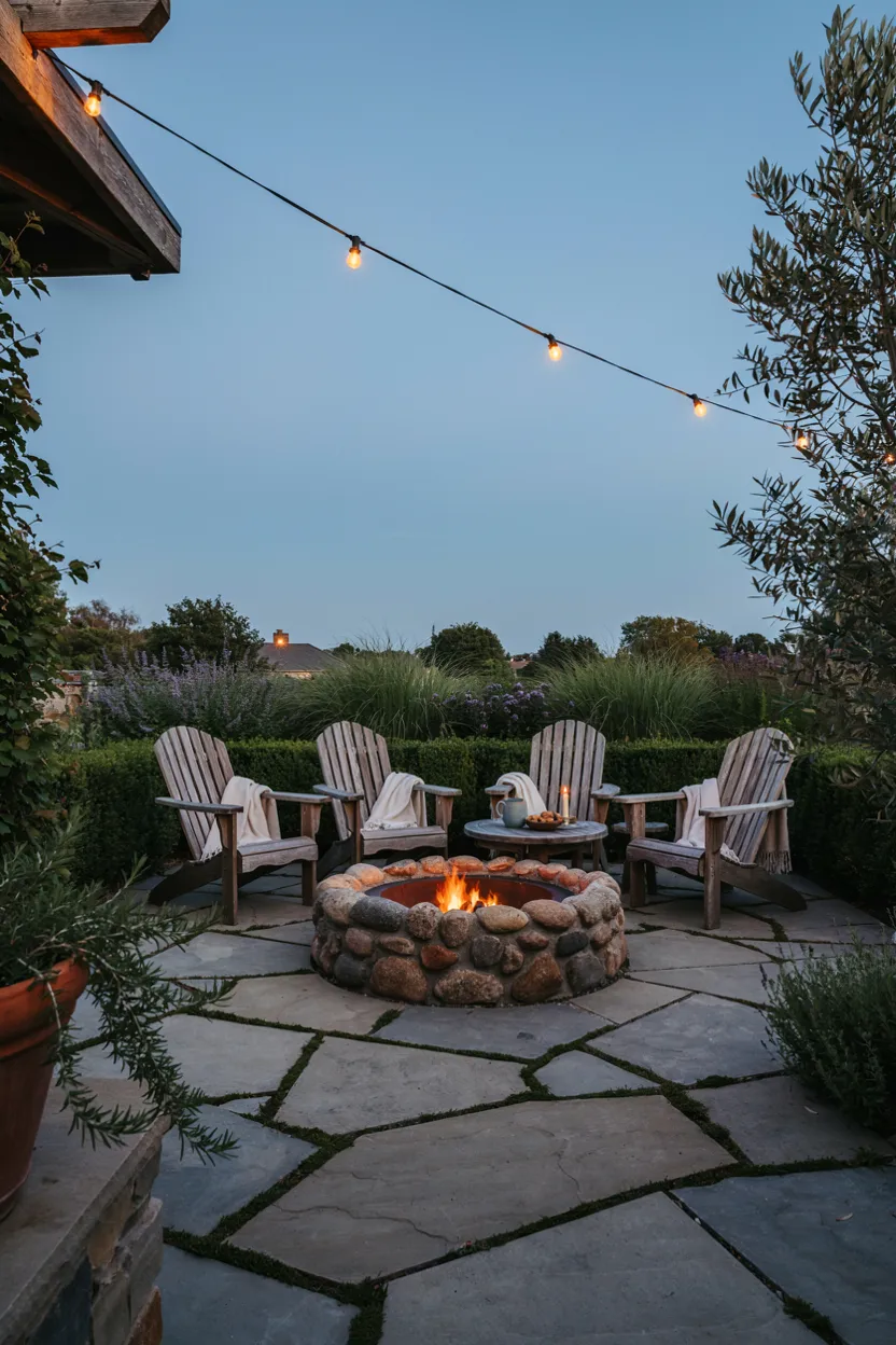 Outdoor River Rock Fire Pit Surround