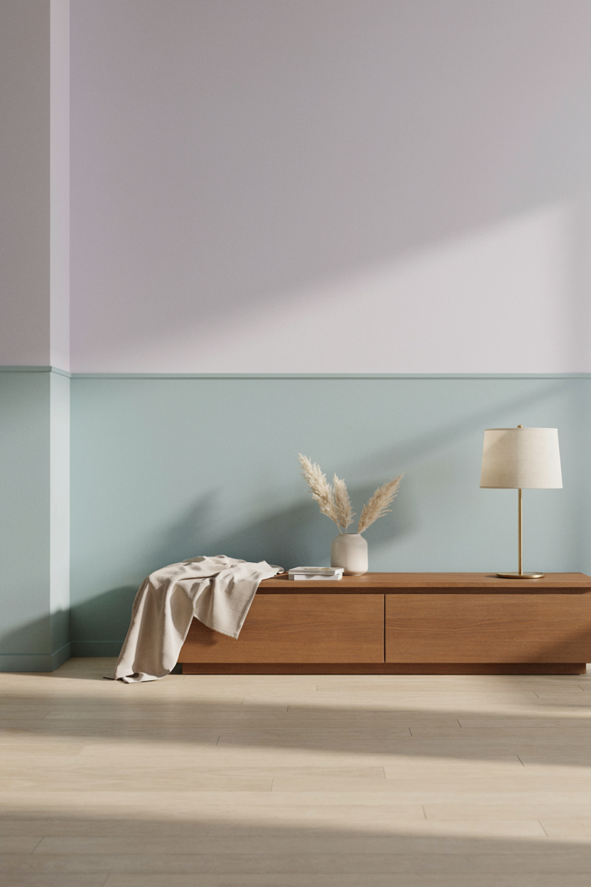 Pastel Color-Blocked Walls with Hidden Storage Drawers