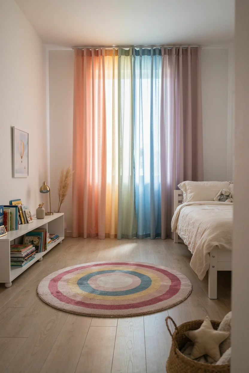 Pastel Rainbow Rug and Curtains