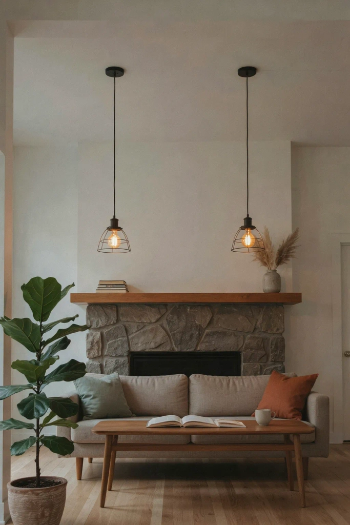 Pendant Lights on Either Side of the Mantel