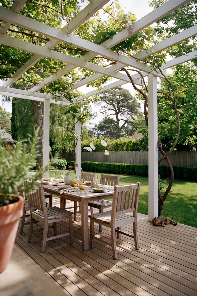 Pergola-Covered Ground Deck