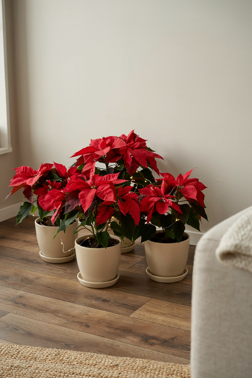 Poinsettia Arrangements in Corners