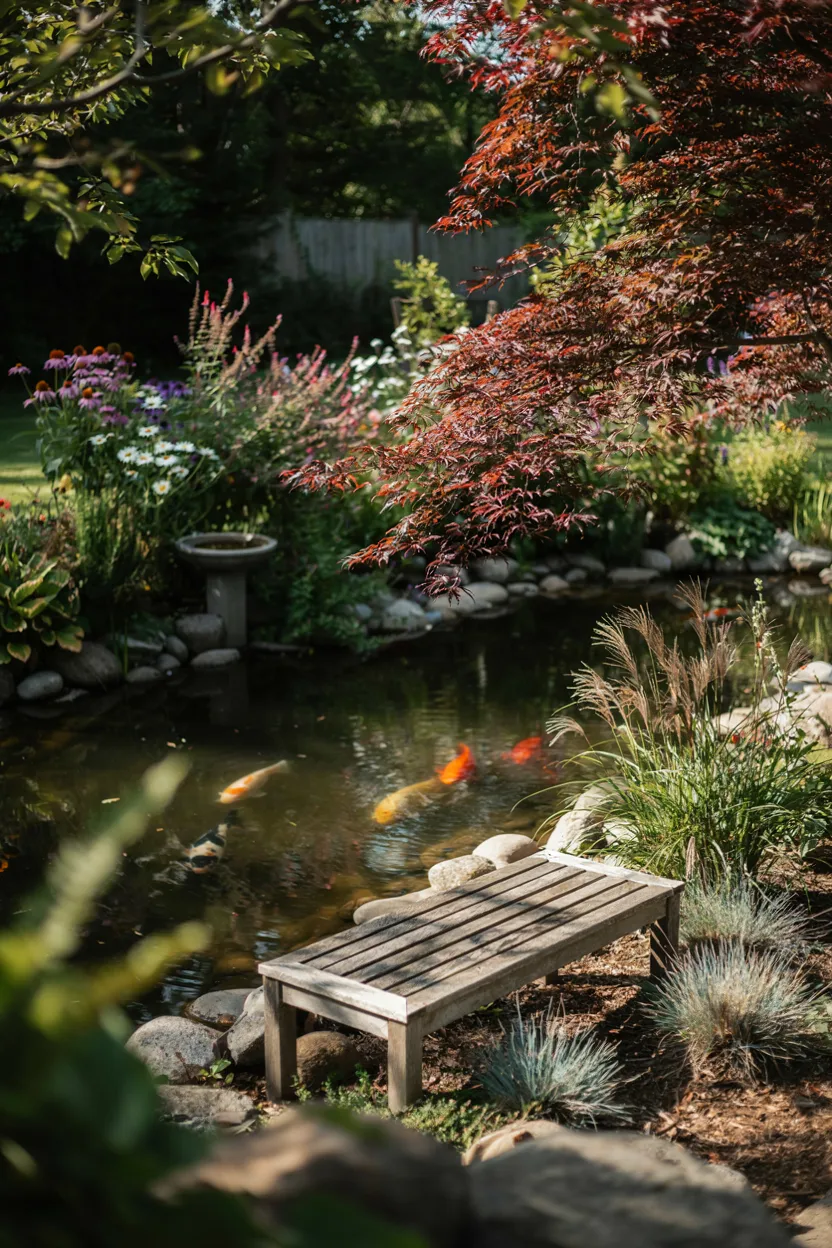 Pond-Side Seating Nook Pond Landscaping Ideas