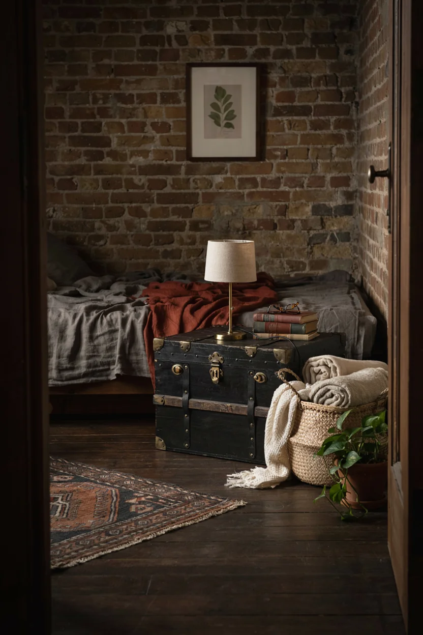 Black Trunk as Bedside Storage