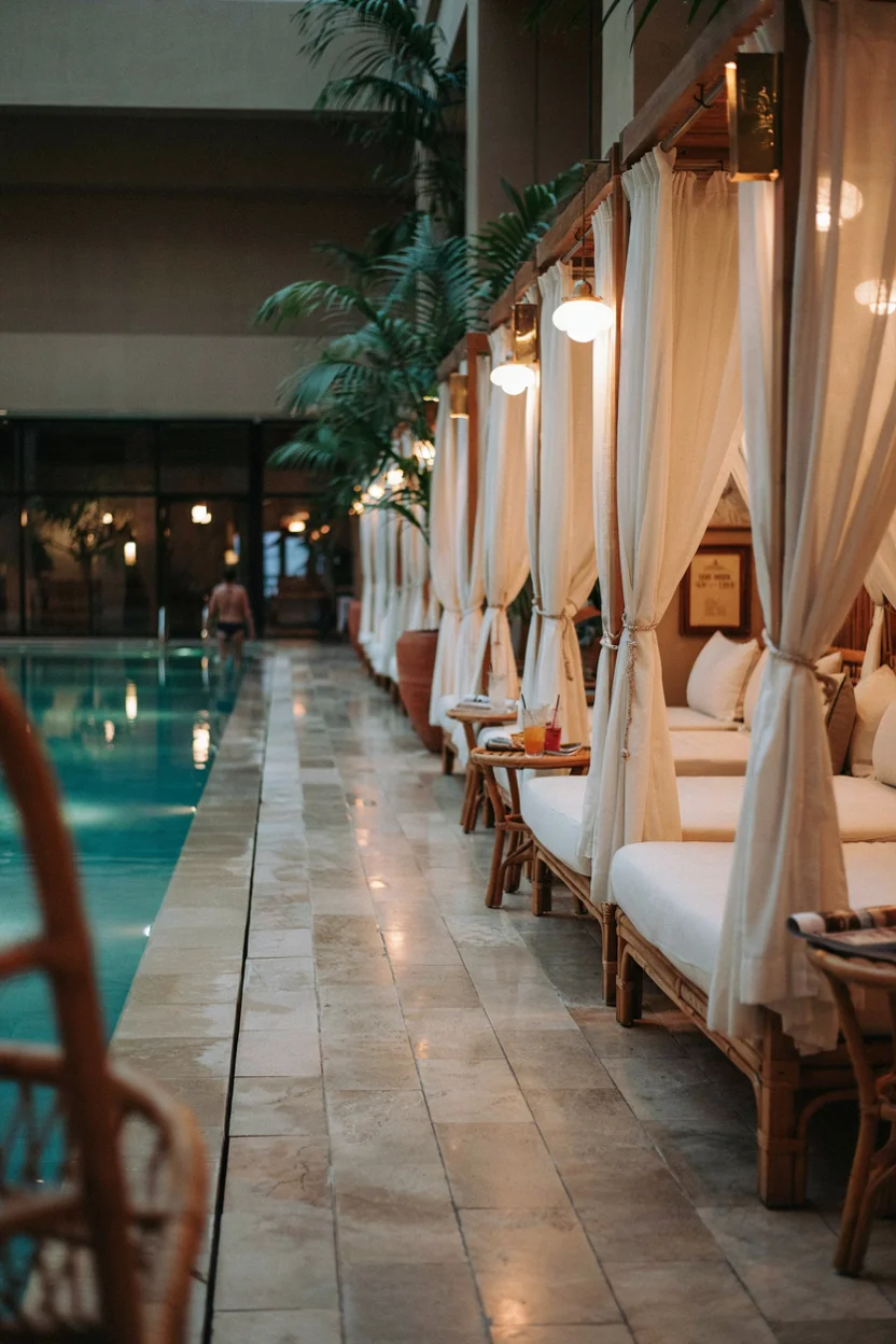  Resort-Style Pools With Cabana Seating Indoors
