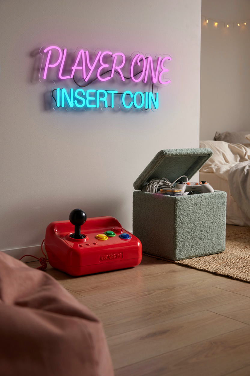Retro Arcade Corner with Concealed Cord Storage