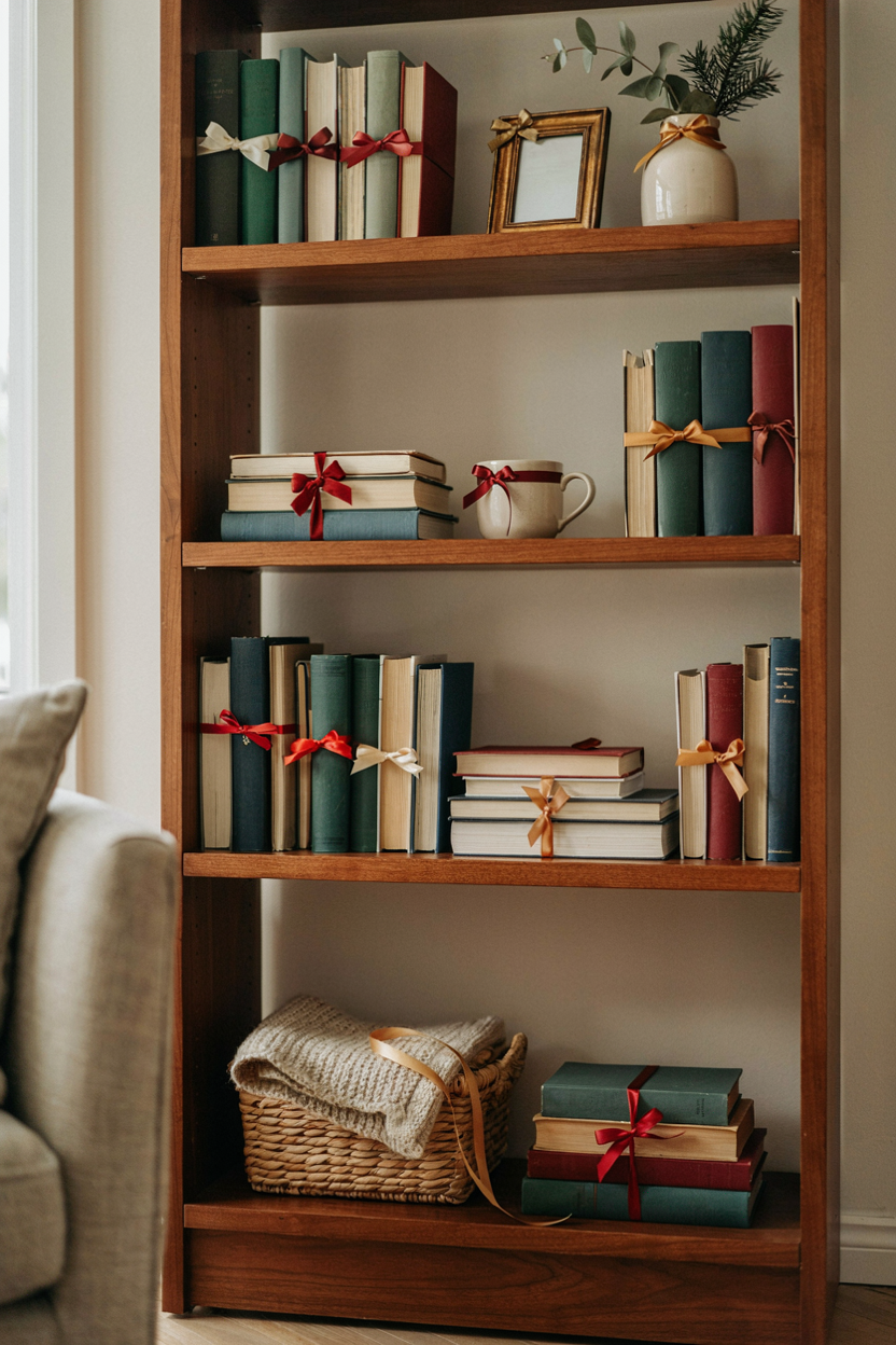 Ribbon and Bow Accents on Shelves