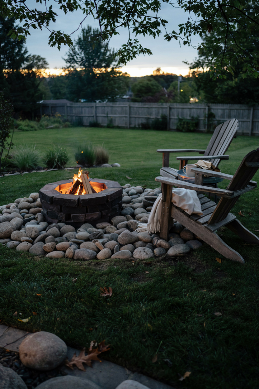 River Rock Fire Pit Surround River Rock Landscaping Ideas