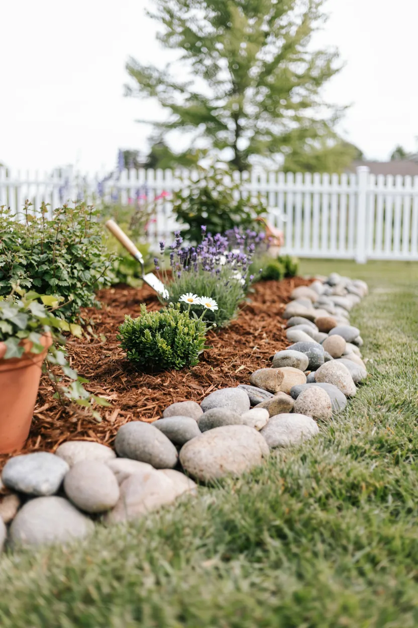 River Rock Garden Bed Edging