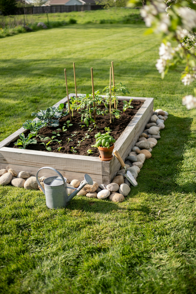 River Rock Raised Bed Border