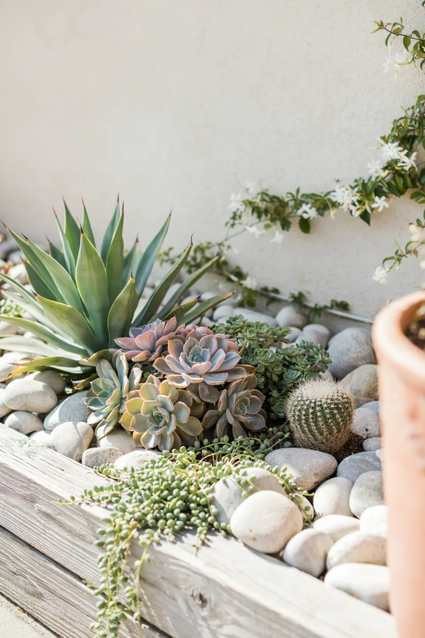 River Rock Succulent Bed
