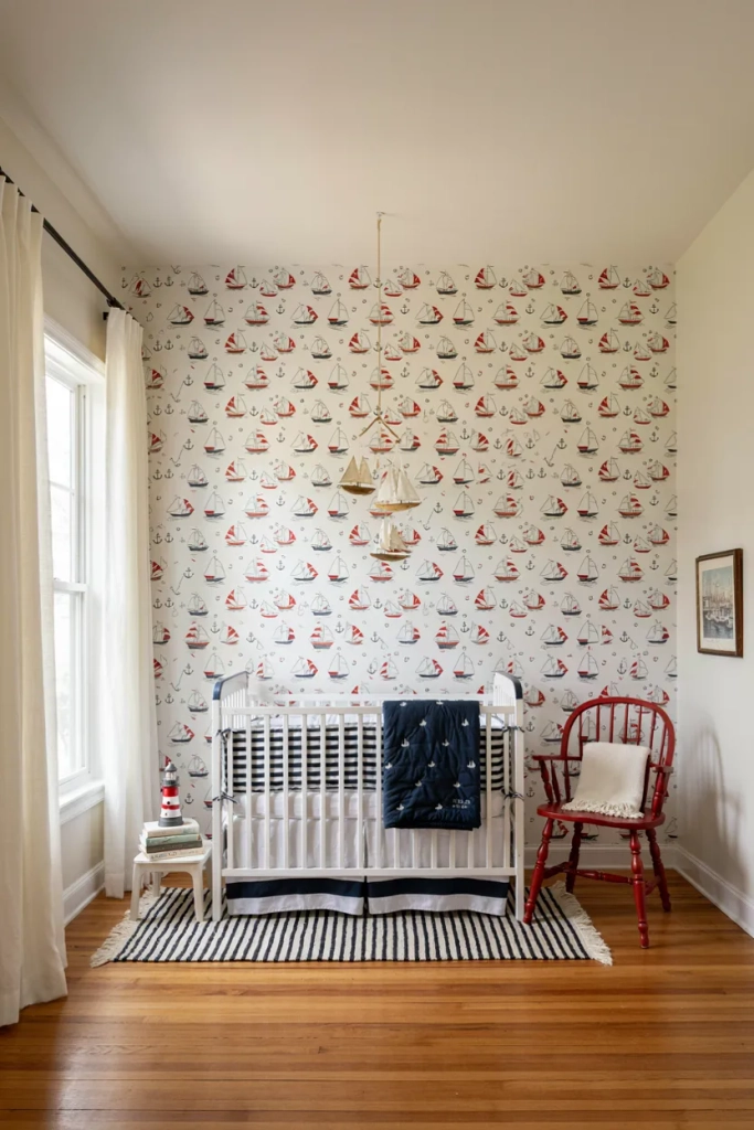  Sailboat Nursery with Crisp Nautical Stripes