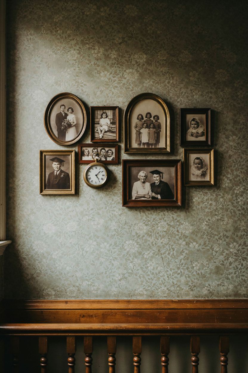 Sepia-Toned Family Photo Gallery Wall
