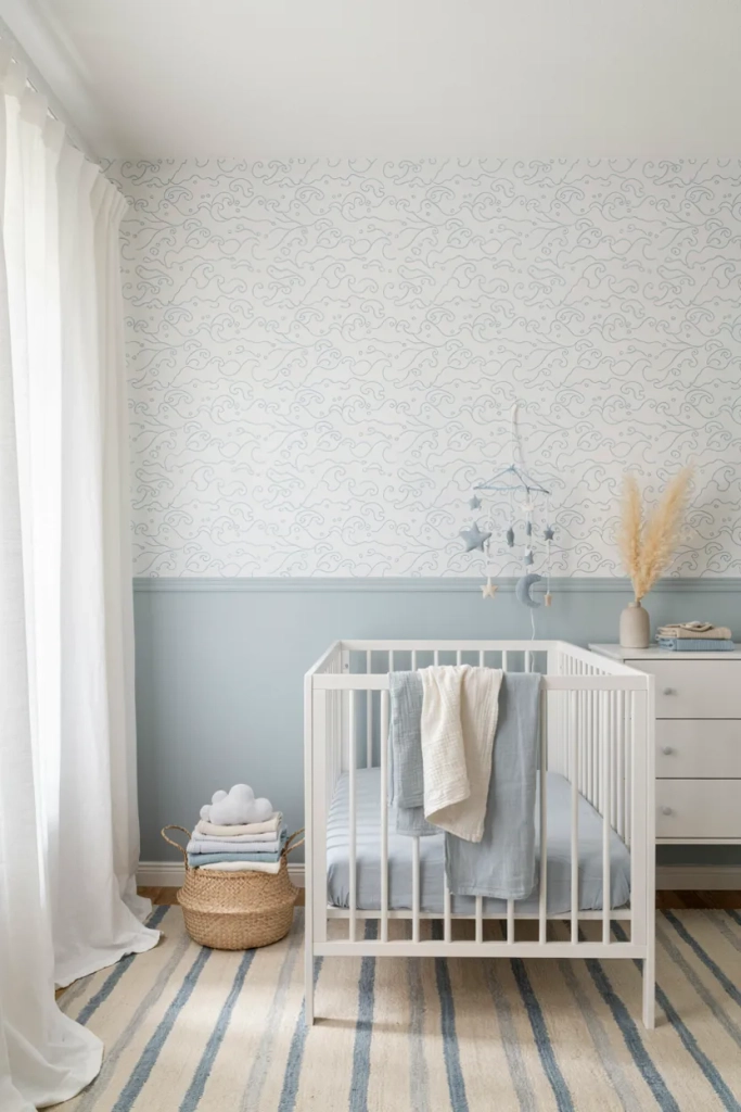 Soft Blue and White Wave-Inspired Nursery