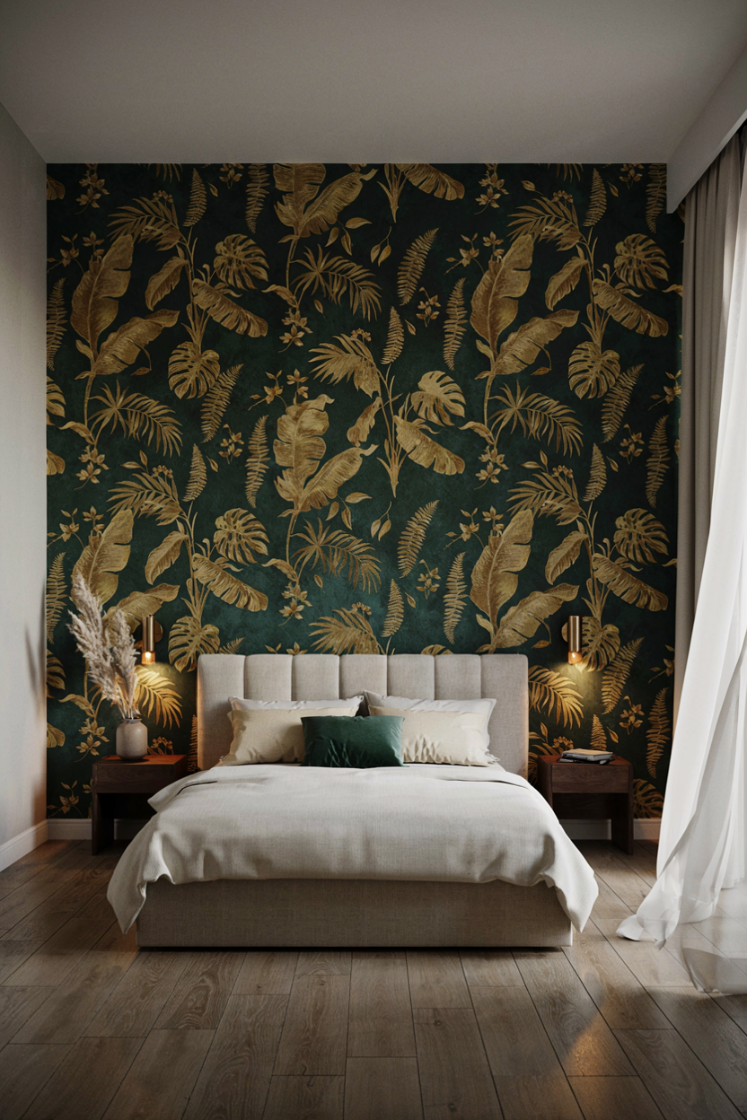 Statement Wallpaper Behind a Functional Headboard