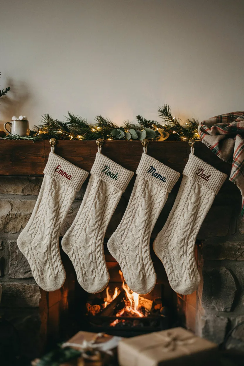 Stocking Display Along the Fireplace