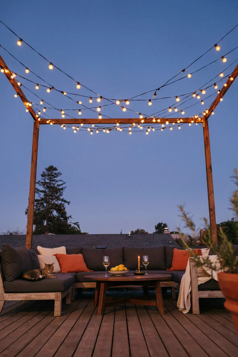 String Light Deck  Ground Level Deck Ideas 