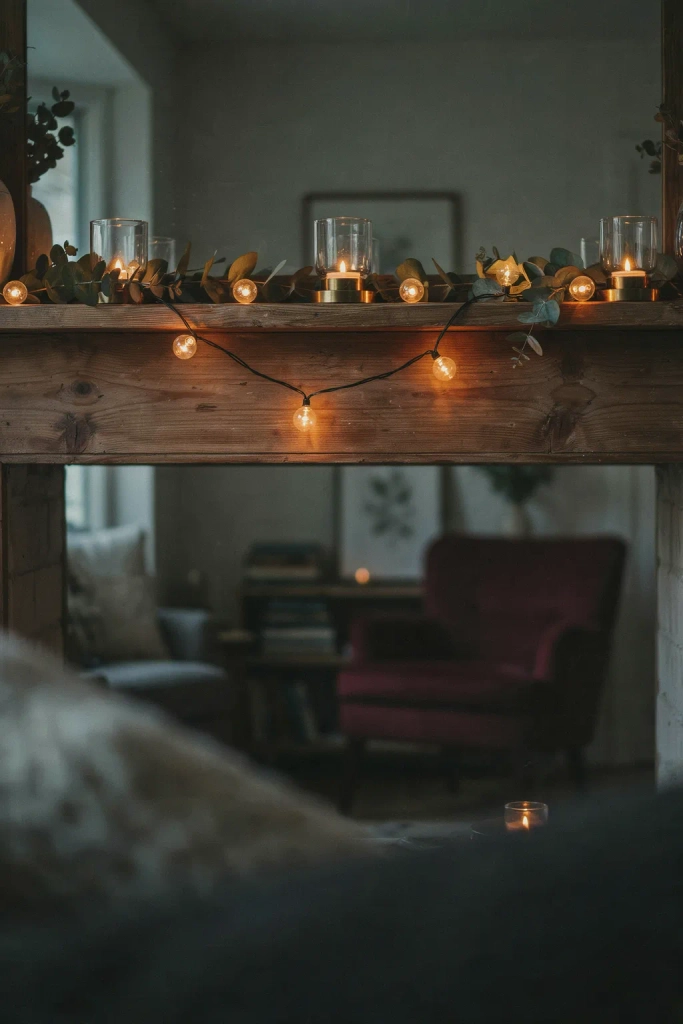 String Lights Draped Along the Mantel